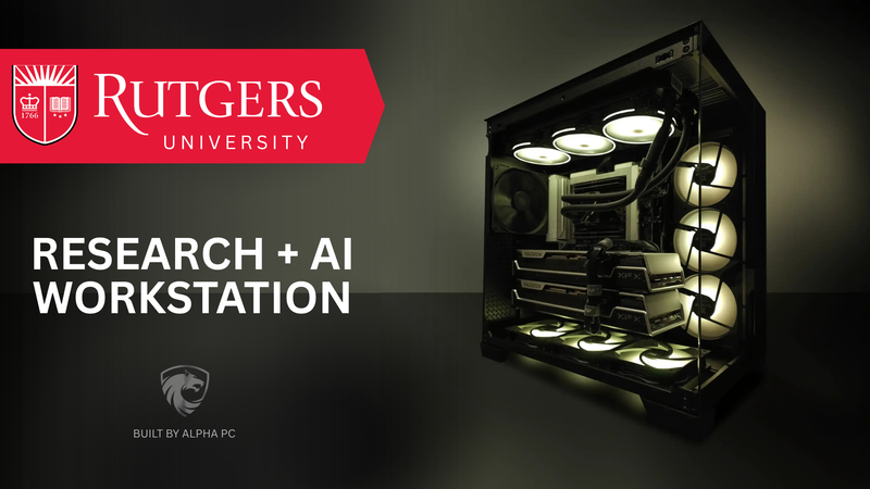 Custom AI research workstation built by Alpha PC for Rutgers University to support AI training, fluid dynamics, and scientific modelling workloads.