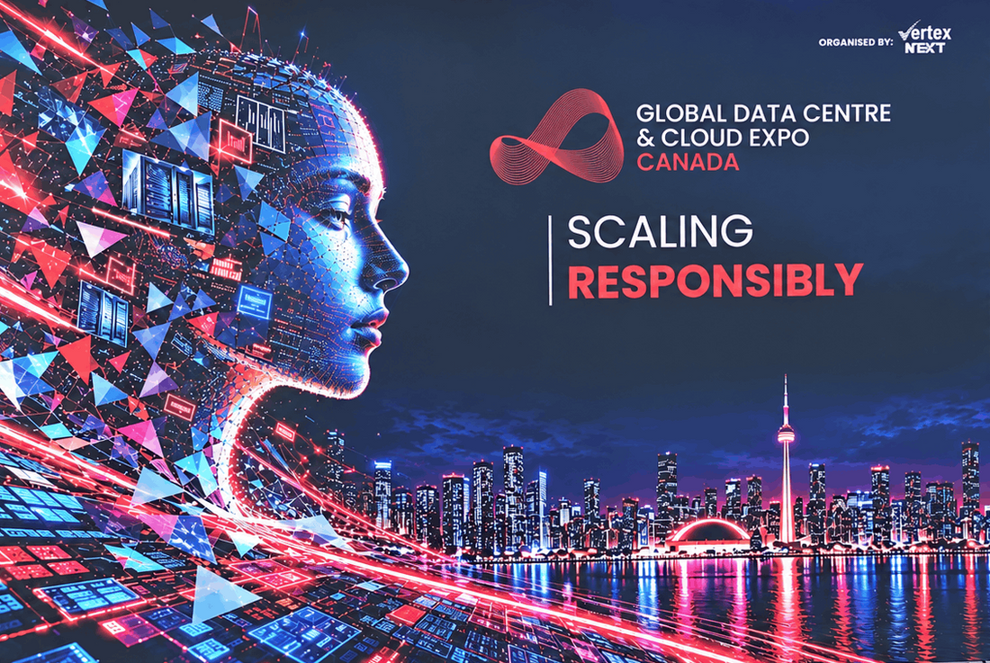 promotional branding for the Global Data Centre & Cloud Expo Canada (GDCC), a digital infrastructure and AI event organized by Vertex Next about Scaling Responsibly, cloud demand, power availability, and enterprise data governance.