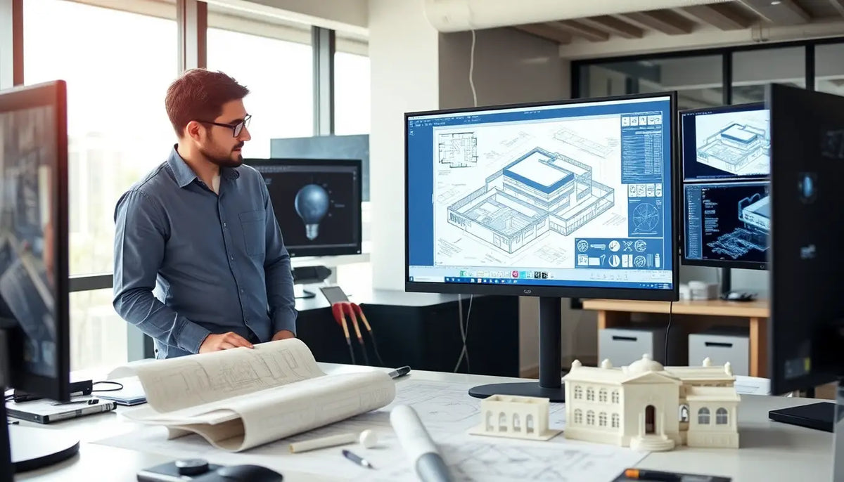 Architectural design workspace featuring advanced workstation PCs for 2025.