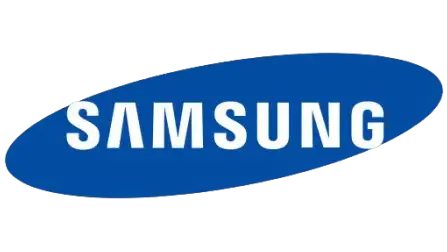 Blue oval-shaped samsung logo with white uppercase lettering.