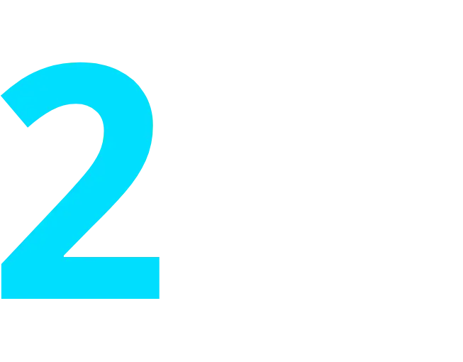 A bright cyan number two graphic against a solid black background.