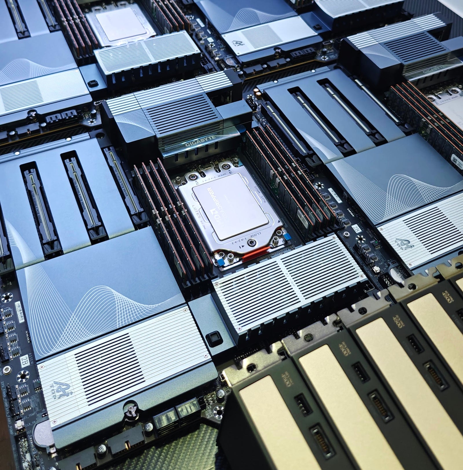 Multi-socket server motherboard and memory banks during Alpha PC system assembly