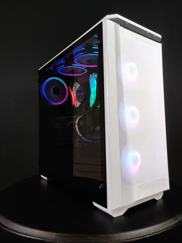 White Alpha PC Snow Storm High-End Gaming PC Workstation with RGB fans