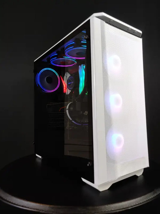 White Alpha PC Snow Storm High-End Gaming PC Workstation with RGB fans