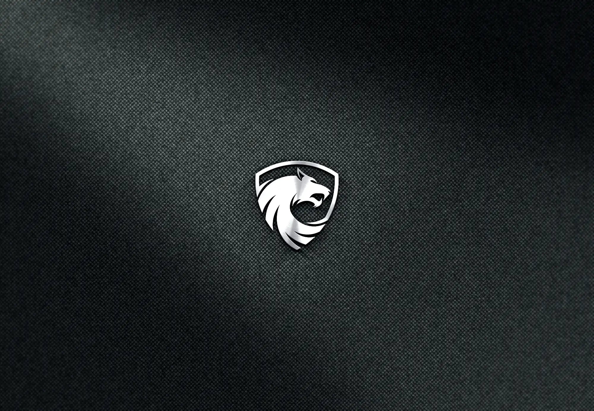 Silver wolf-headed emblem on a dark textured surface.