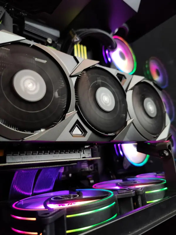 Gaming computer components with RGB lighting in Illuminated Werewolf Gaming Tower RTX 3060