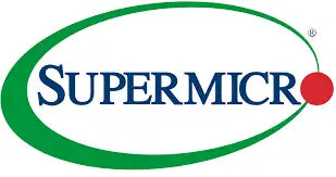 Supermicro logo featuring the brand name in bold blue lettering within a green oval, accented by a red dot to the right of ’micro’.