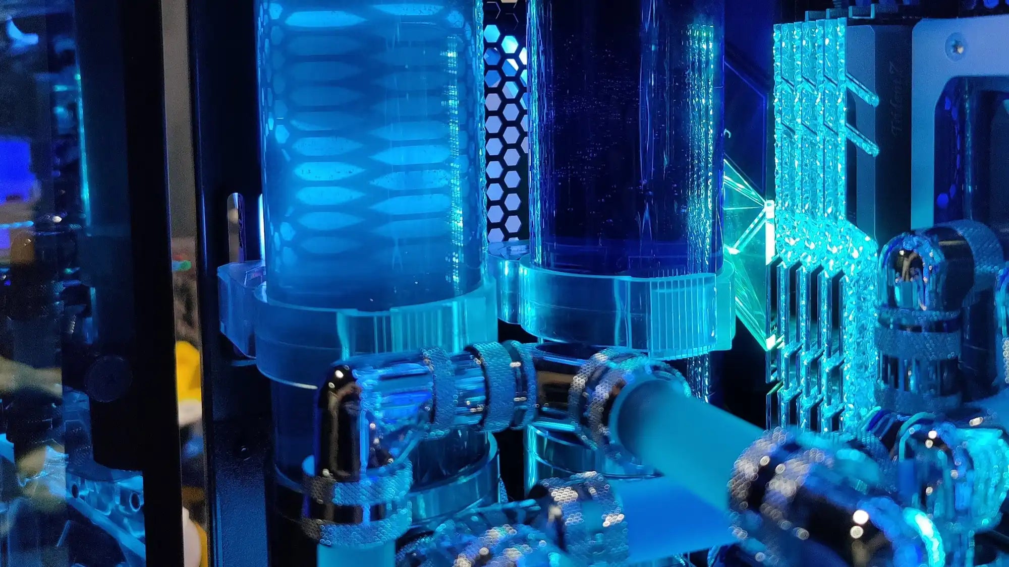 Blue liquid cooling system.