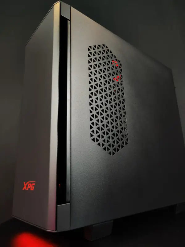 Gray computer tower with triangular ventilation for Phoenix Gaming PC with 16GB RAM