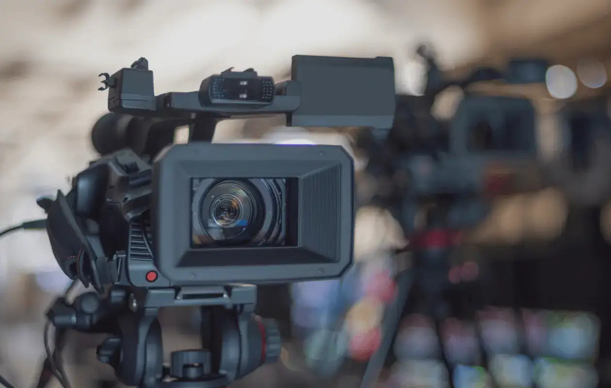 Professional video camera used for high resolution video editing in a studio setting