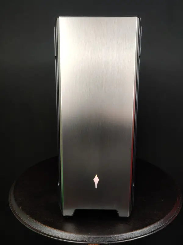 Brushed metal computer case of the Silver Shark i7 Gaming and Editing Workstation