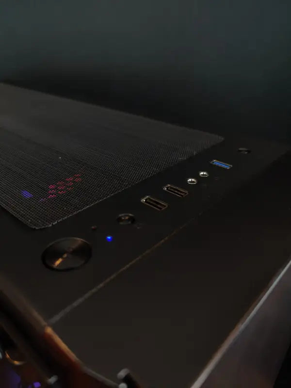 Black computer case with mesh top for the Silver Shark i7 Gaming and Editing Workstation