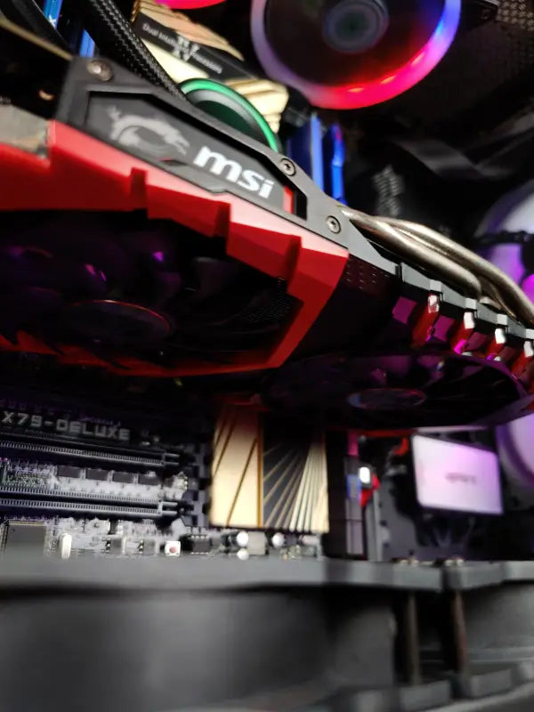 Red and black MSI graphics card in Silver Shark i7 Gaming and Editing Workstation