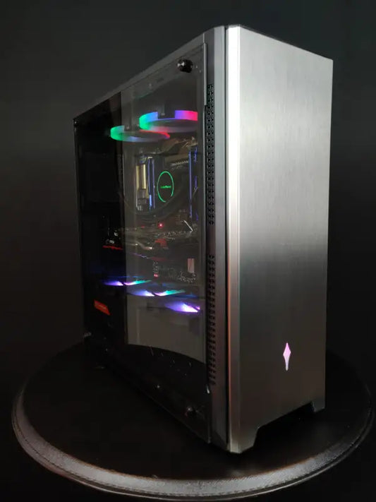 Gaming computer with RGB lighting for the Silver Shark i7 Editing Rendering Gaming Workstation