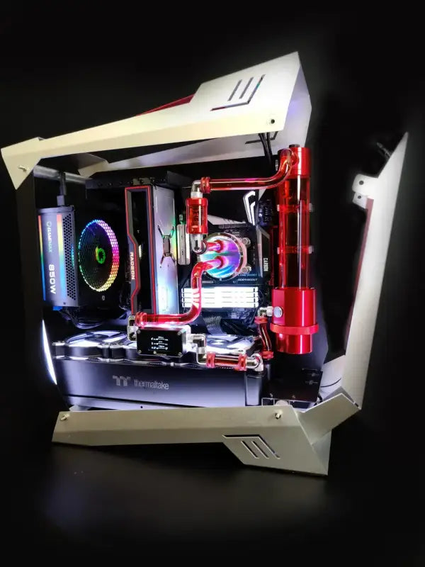 Custom-built Silver Wolf AMD Gaming PC featuring advanced liquid cooling system