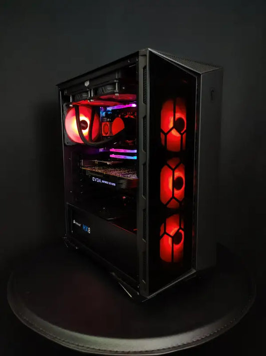 Silverback Video Editing Gaming Workstation featuring striking red-lit fans